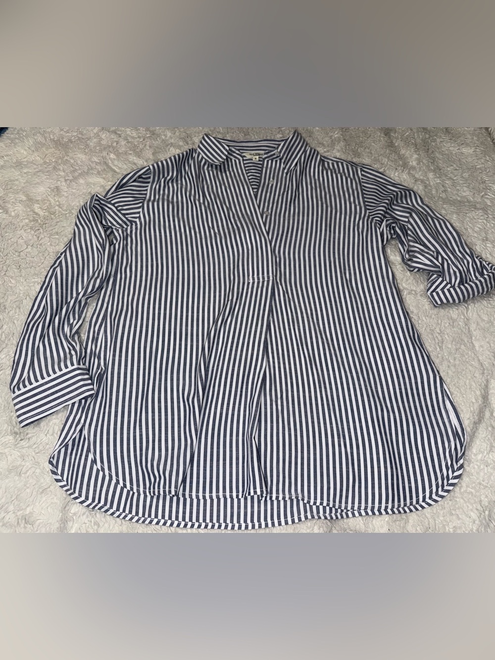 Striped Navy and White Women’s Long-Sleeve Shirt